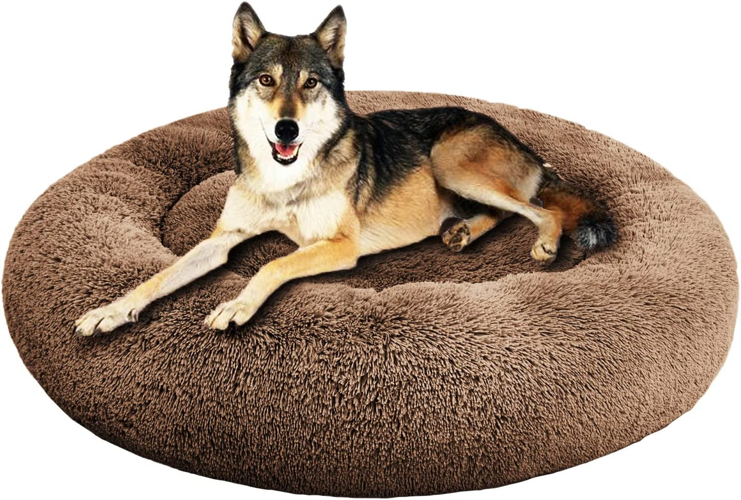 Plush Calming Donut Dog Beds for Small Dogs, Medium, Large & X-Large Breeds, Comfy Cuddler Dog Bed and Cat Bed in Faux Fur, Washable, Multiple Sizes S-XXL