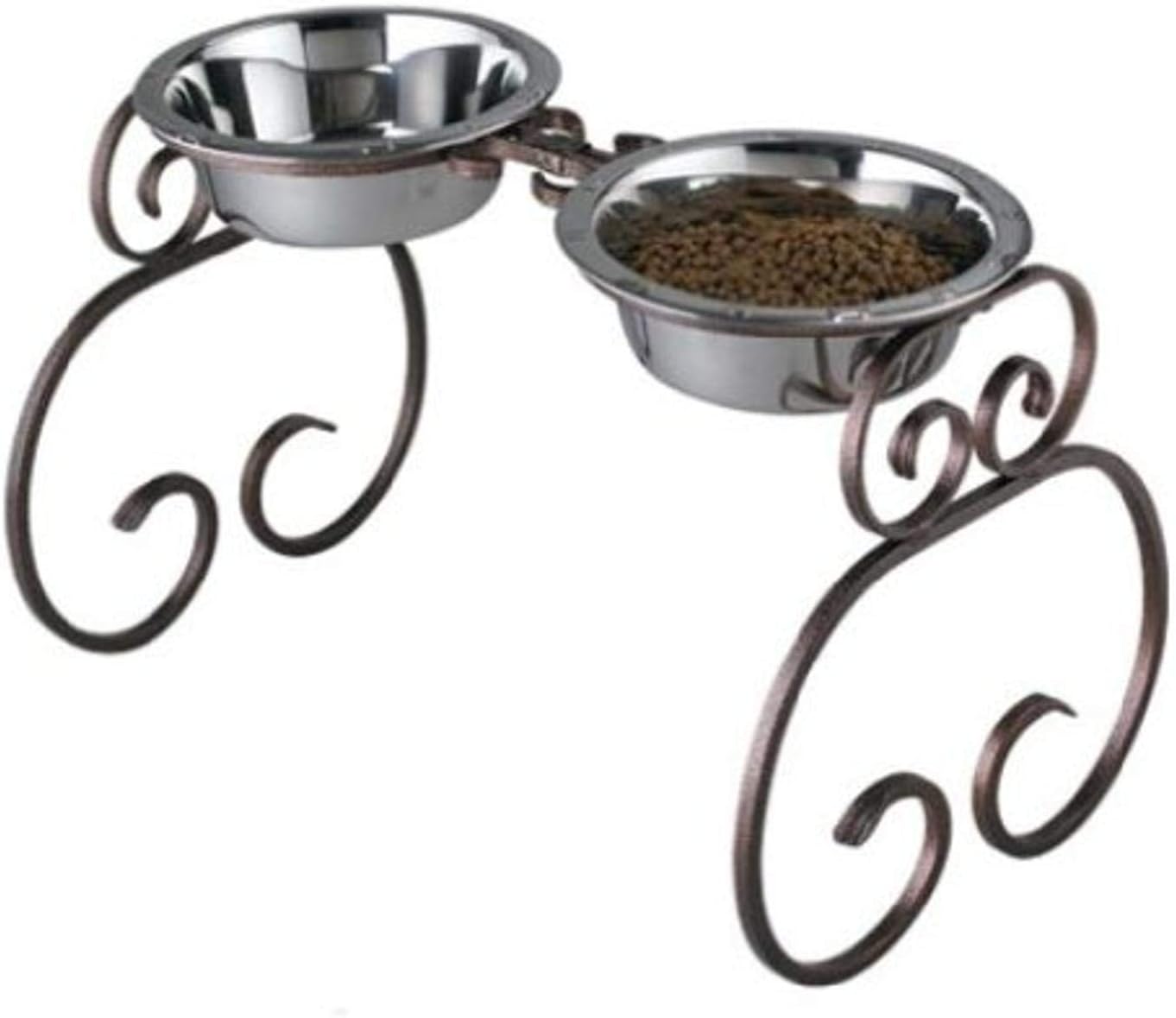 SilverPaw™ Classic Wrought Iron Elevated Dog Feeder – 3 Quart Bowls, 10” Raised Stand for Large Breeds