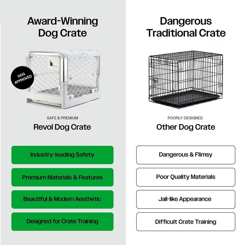 Revol™ Premium Collapsible Dog Crate with Wheels – Chic Foldable Indoor Kennel for Safe, Stylish, Stress-Free Living (Ash, Medium)