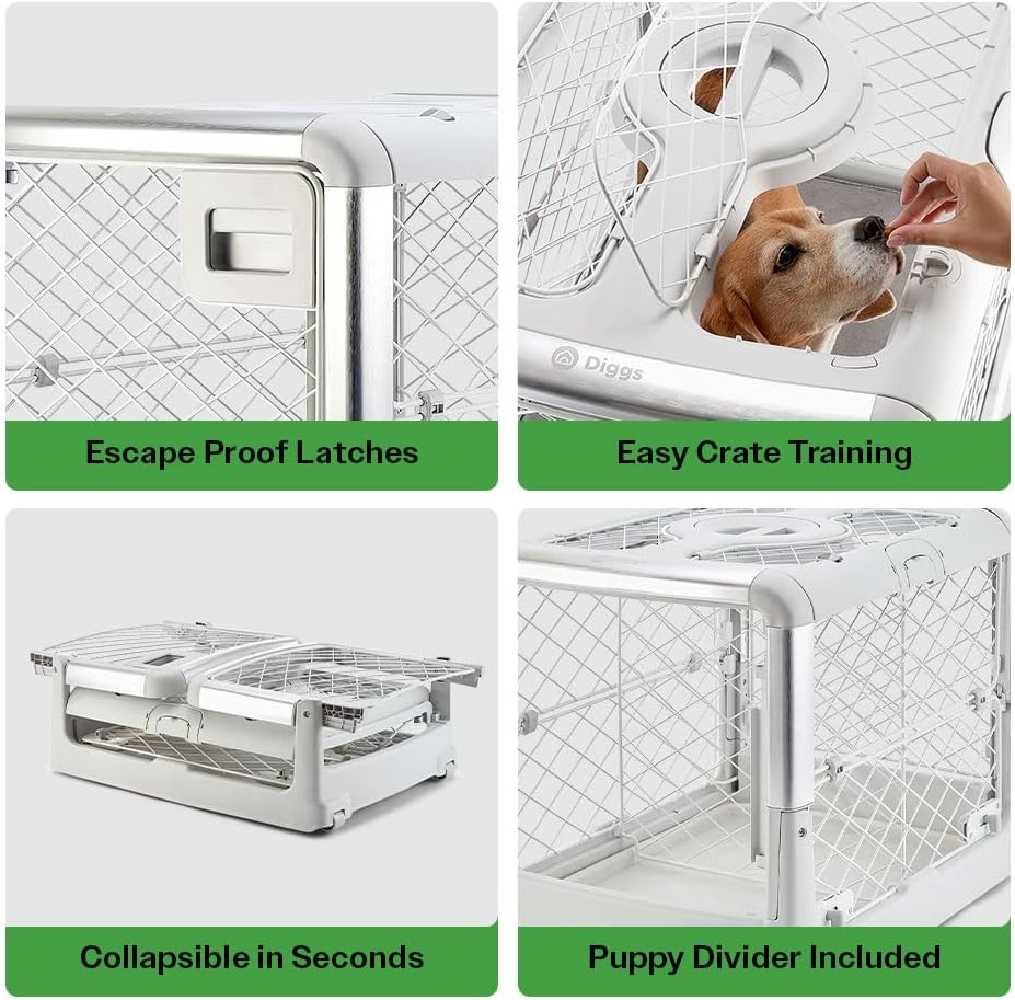 Revol™ Premium Collapsible Dog Crate with Wheels – Chic Foldable Indoor Kennel for Safe, Stylish, Stress-Free Living (Ash, Medium)