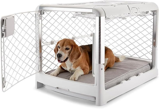 Revol™ Premium Collapsible Dog Crate with Wheels – Chic Foldable Indoor Kennel for Safe, Stylish, Stress-Free Living (Ash, Medium)