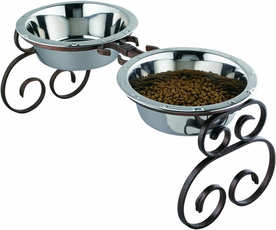 SilverPaw™ Classic Wrought Iron Elevated Dog Feeder – 3 Quart Bowls, 10” Raised Stand for Large Breeds