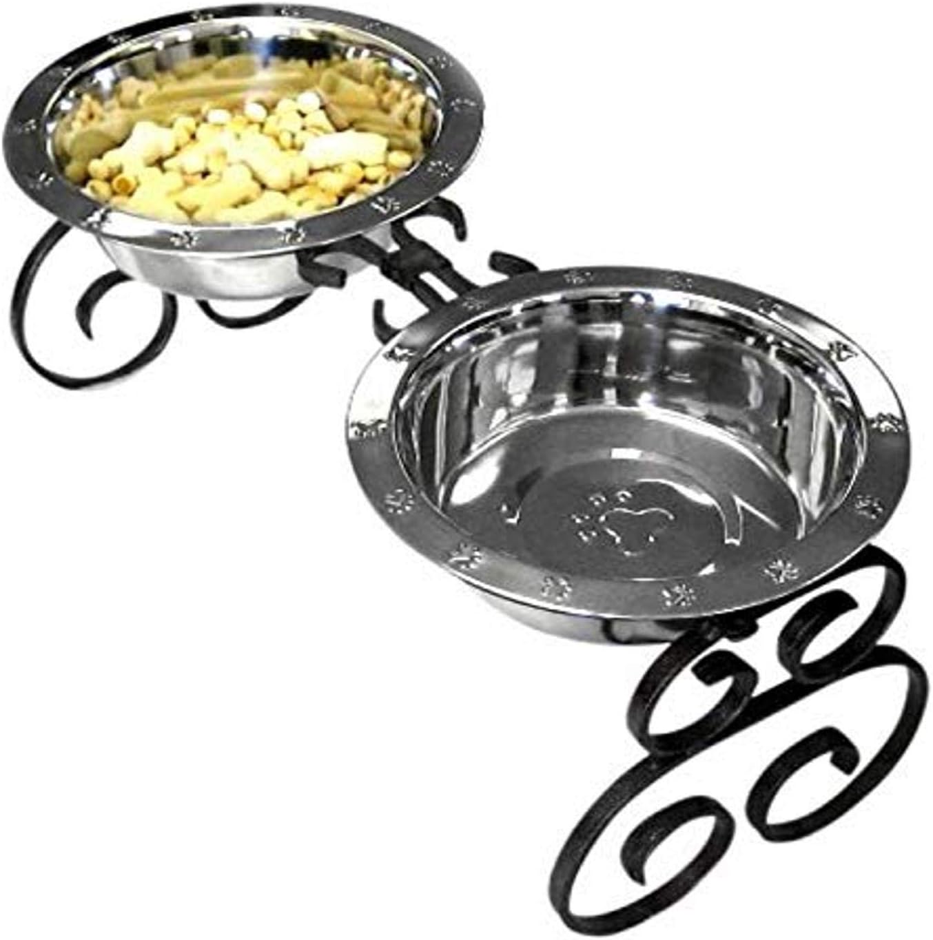 SilverPaw™ Classic Wrought Iron Elevated Dog Feeder – 3 Quart Bowls, 10” Raised Stand for Large Breeds