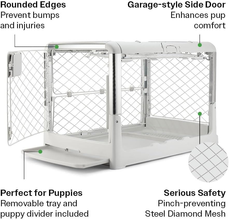 Revol™ Premium Collapsible Dog Crate with Wheels – Chic Foldable Indoor Kennel for Safe, Stylish, Stress-Free Living (Ash, Medium)