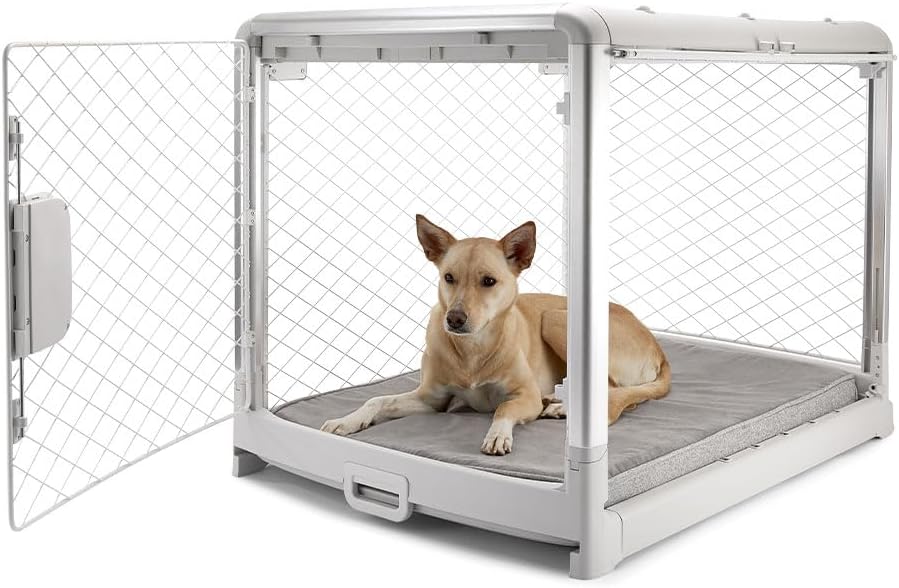 Revol™ Premium Collapsible Dog Crate with Wheels – Chic Foldable Indoor Kennel for Safe, Stylish, Stress-Free Living (Ash, Medium)