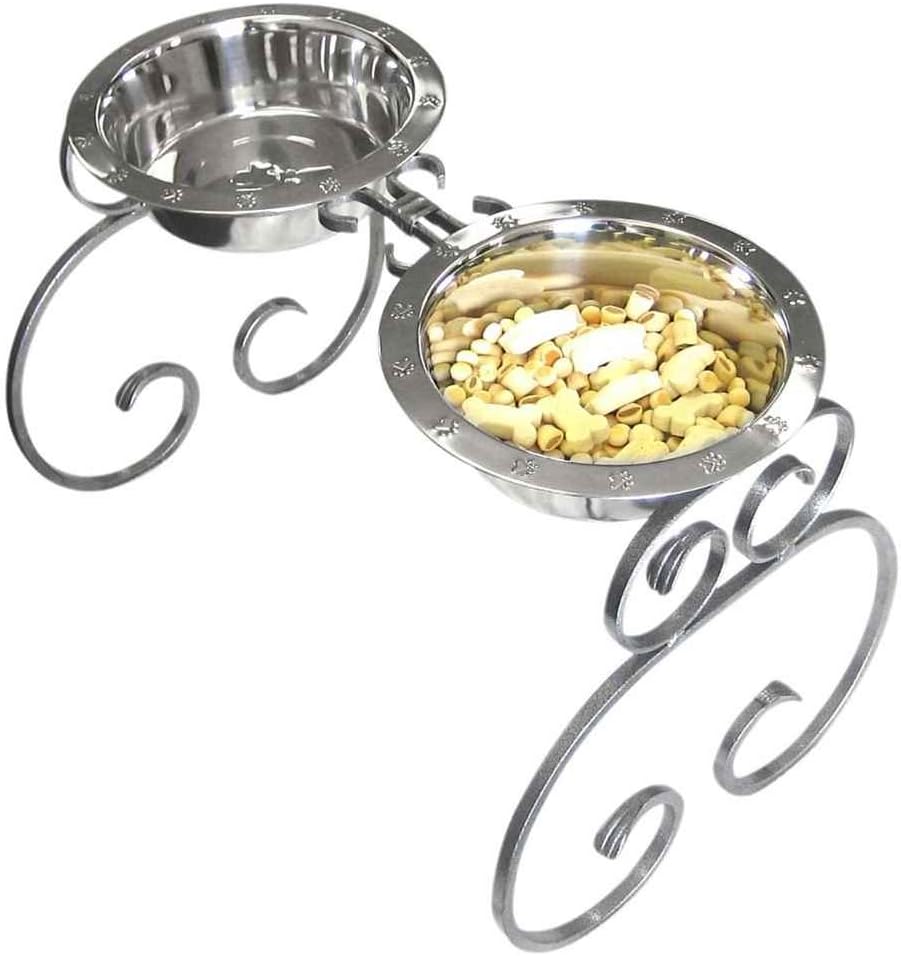 SilverPaw™ Classic Wrought Iron Elevated Dog Feeder – 3 Quart Bowls, 10” Raised Stand for Large Breeds