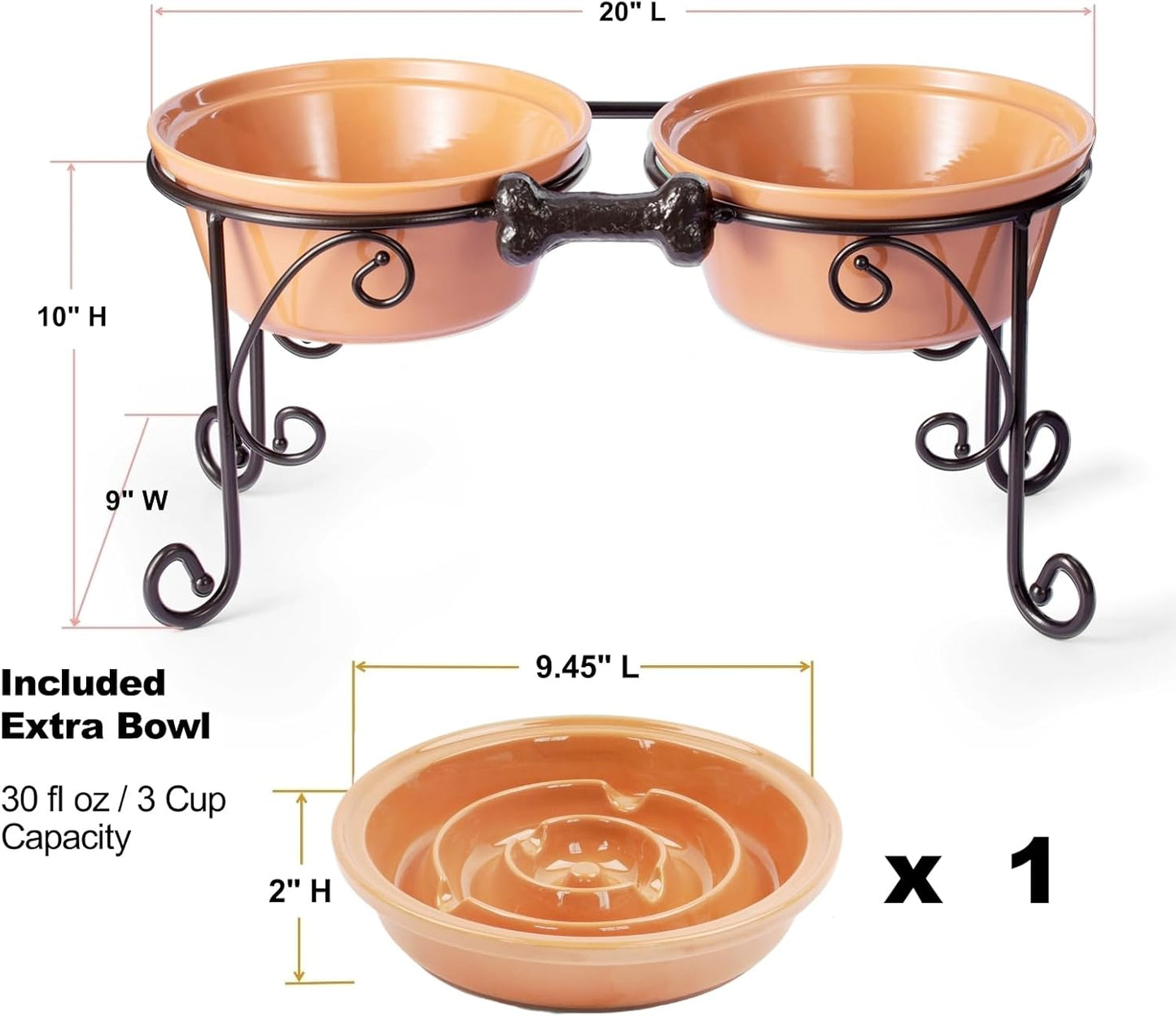 Premium Elevated Dog Bowl Stand – Handcrafted Wrought Iron Feeder with Large Ceramic Stoneware Bowls for Medium & Large Pets (Almond Finish)