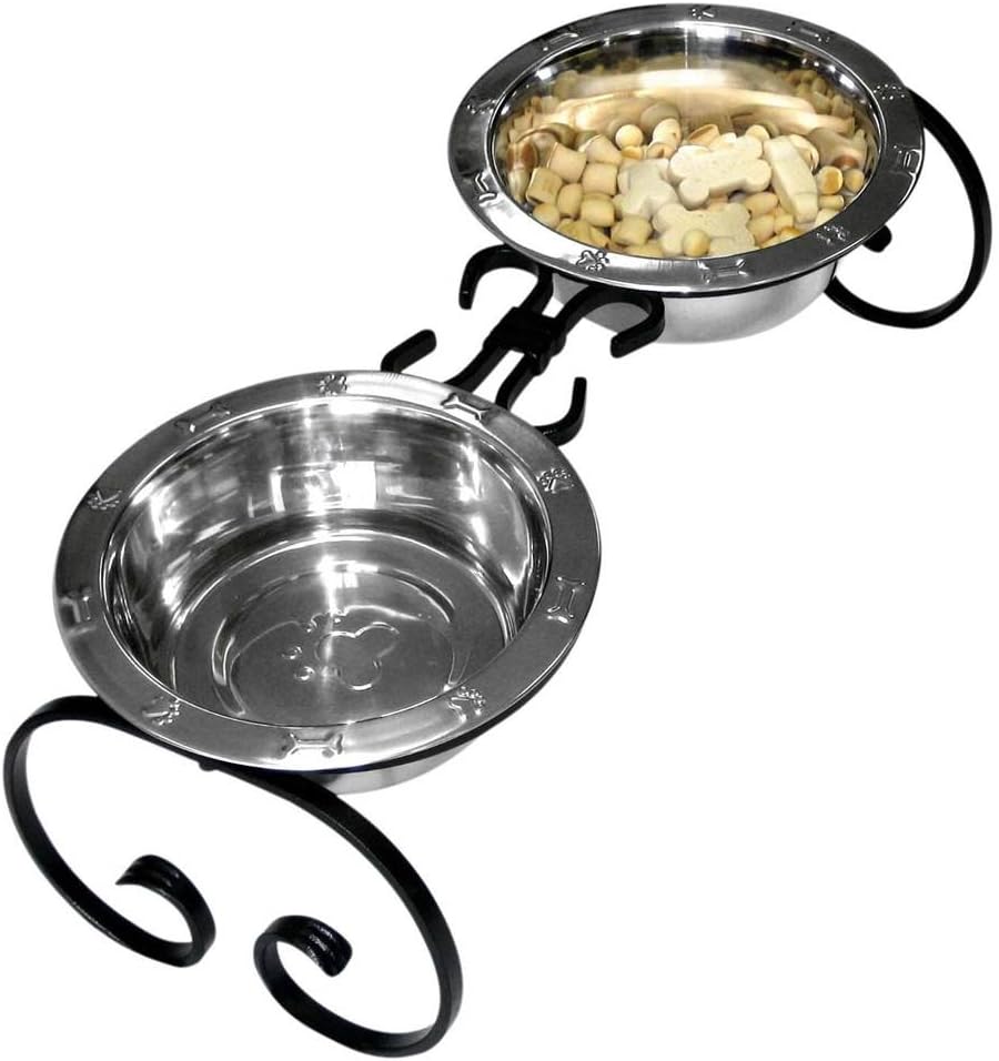 SilverPaw™ Classic Wrought Iron Elevated Dog Feeder – 3 Quart Bowls, 10” Raised Stand for Large Breeds