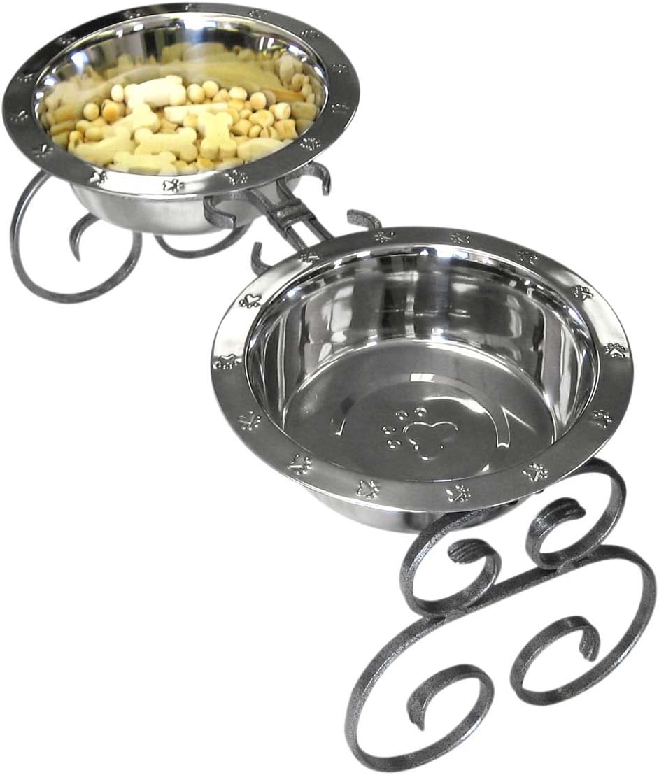 SilverPaw™ Classic Wrought Iron Elevated Dog Feeder – 3 Quart Bowls, 10” Raised Stand for Large Breeds