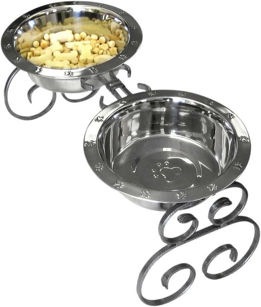 SilverPaw™ Classic Wrought Iron Elevated Dog Feeder – 3 Quart Bowls, 10” Raised Stand for Large Breeds