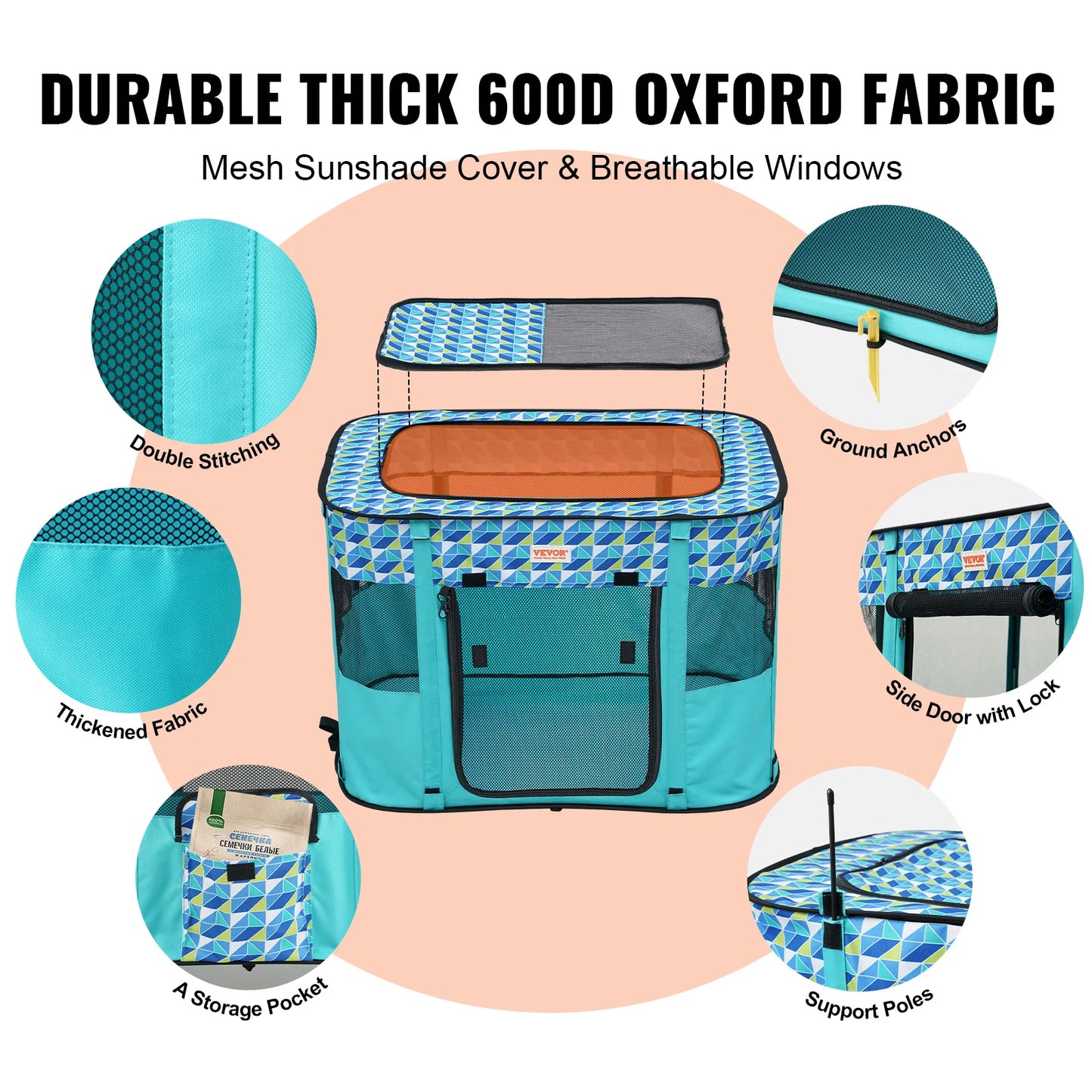 Deluxe Foldable Pet Playpen – Waterproof Puppy & Cat Tent Crate with 360° Mesh View, Oxford Fabric & Travel Design for Indoor & Outdoor Use