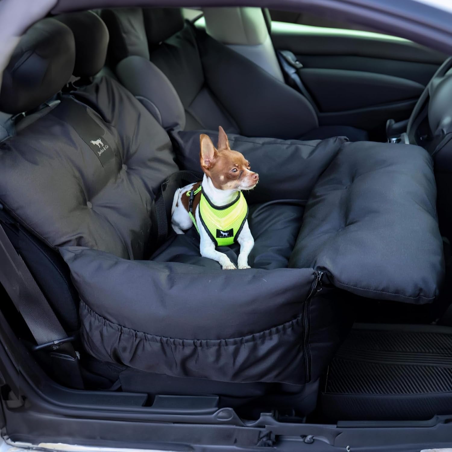Pawsh & Co™ LuxeRide Dog Car Seat Bed – Plush Travel Carrier for Small & Medium Dogs (1–25lbs), Cushioned, Water-Resistant, Machine Washable, Convertible Design – Jet Black Elegance