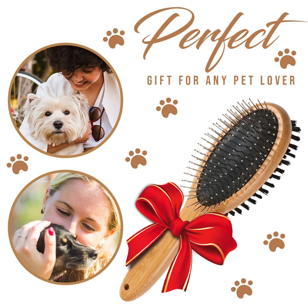 Luxury Bamboo Dog & Cat Grooming Brush – Double-Sided Slicker with Natural Bristles & Massage Pins for Shedding, Detangling & Coat Shine