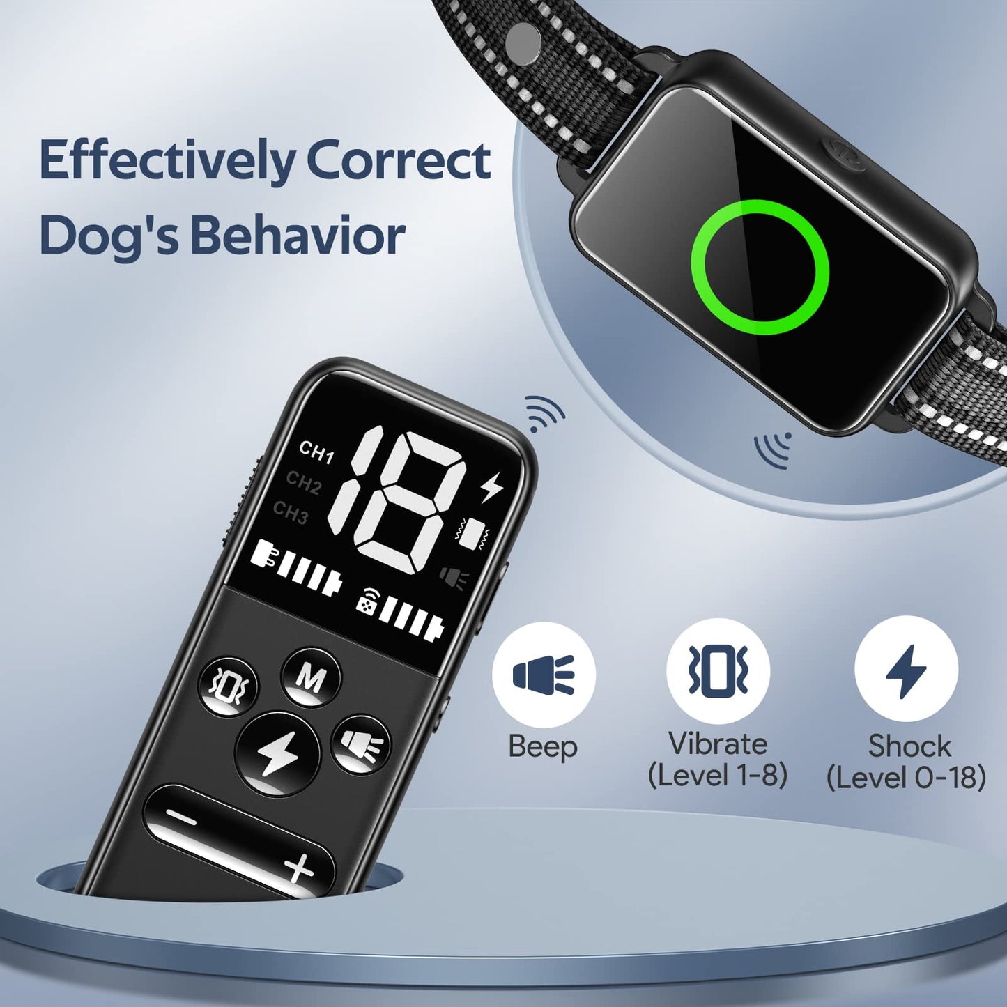 Luxury Smart Dog Training Collar for 2 Dogs : 2600ft Remote, Waterproof E-Collar with Adjustable Vibration, Gentle Shock, Beep, Fast Charging, for Small, Medium & Large Breeds