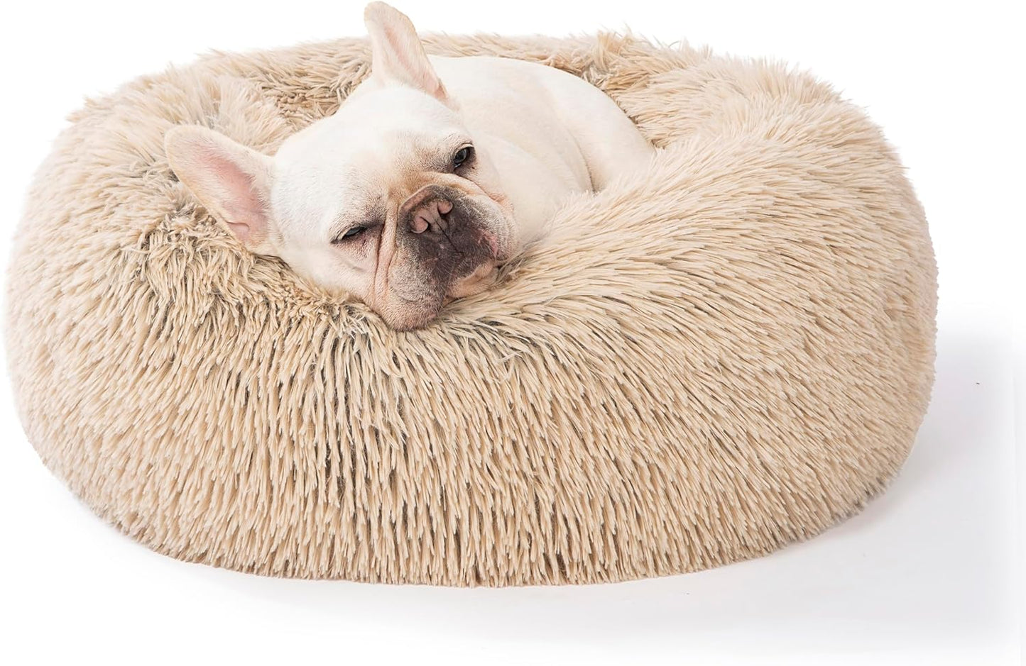Plush Calming Donut Dog Beds for Small Dogs, Medium, Large & X-Large Breeds, Comfy Cuddler Dog Bed and Cat Bed in Faux Fur, Washable, Multiple Sizes S-XXL