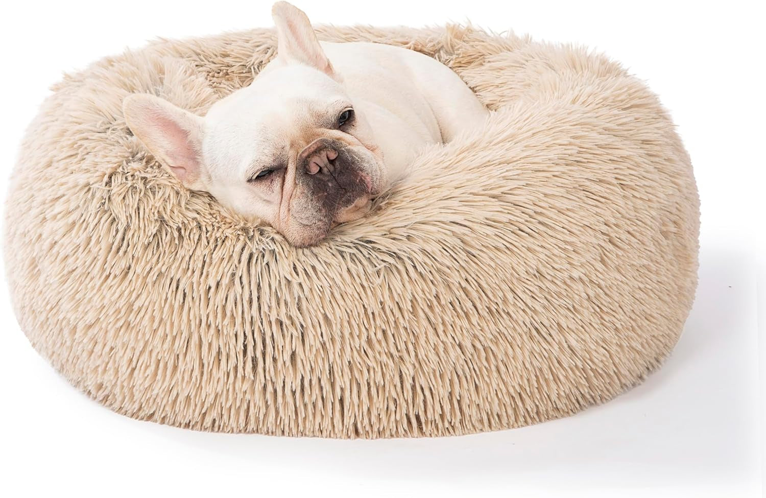 Plush Calming Donut Dog Beds for Small Dogs, Medium, Large & X-Large Breeds, Comfy Cuddler Dog Bed and Cat Bed in Faux Fur, Washable, Multiple Sizes S-XXL