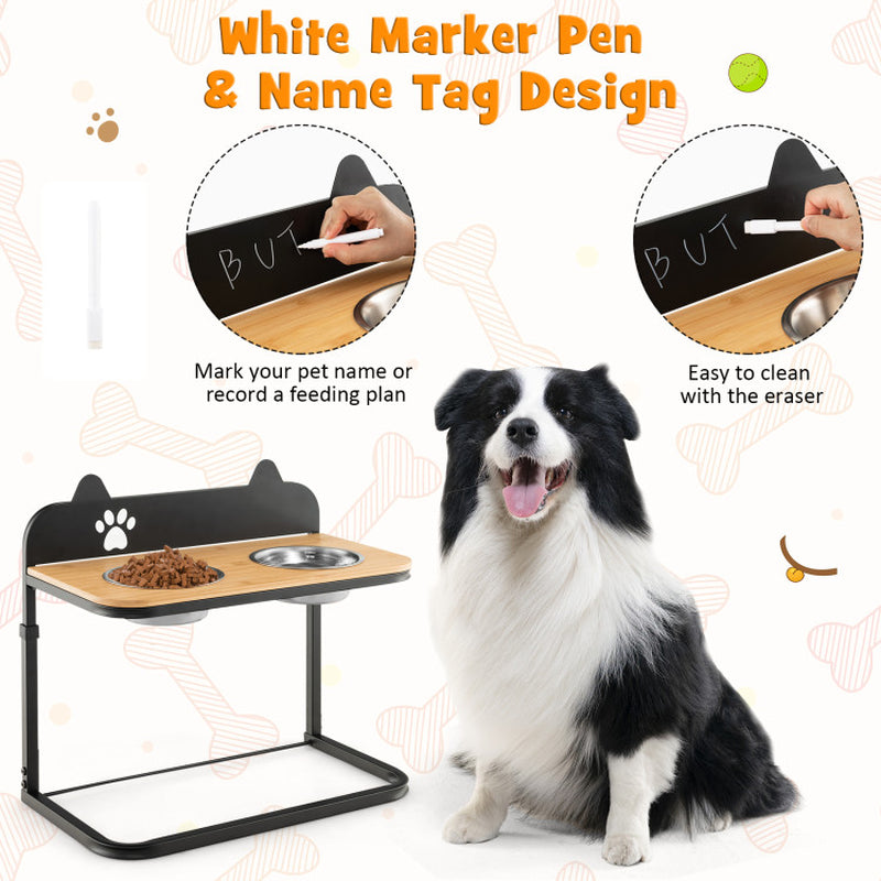Elevated Dog Bowl Stand with Adjustable Heights – Industrial Bamboo & Stainless Steel Feeder for Medium to Large Dogs