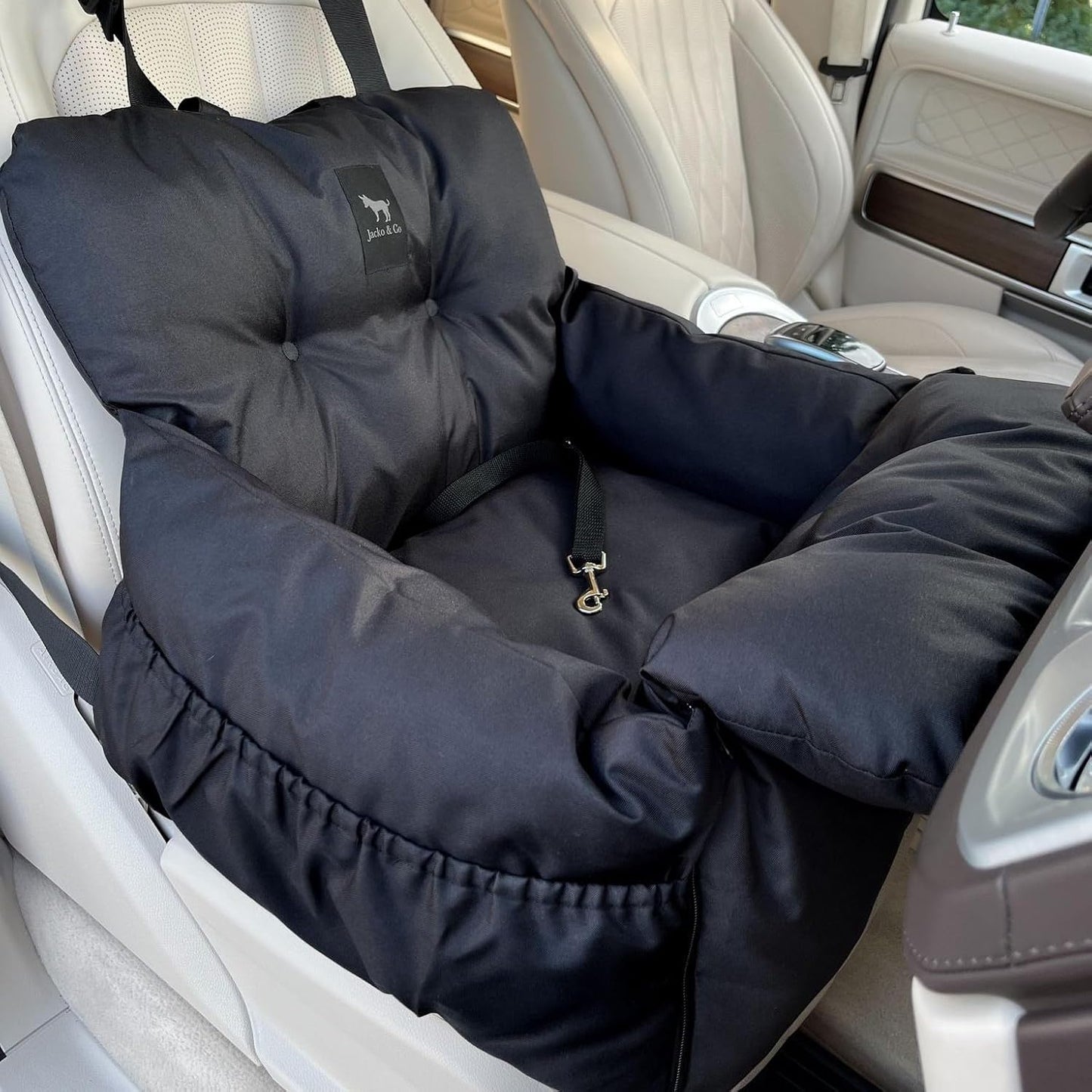 Pawsh & Co™ LuxeRide Dog Car Seat Bed – Plush Travel Carrier for Small & Medium Dogs (1–25lbs), Cushioned, Water-Resistant, Machine Washable, Convertible Design – Jet Black Elegance