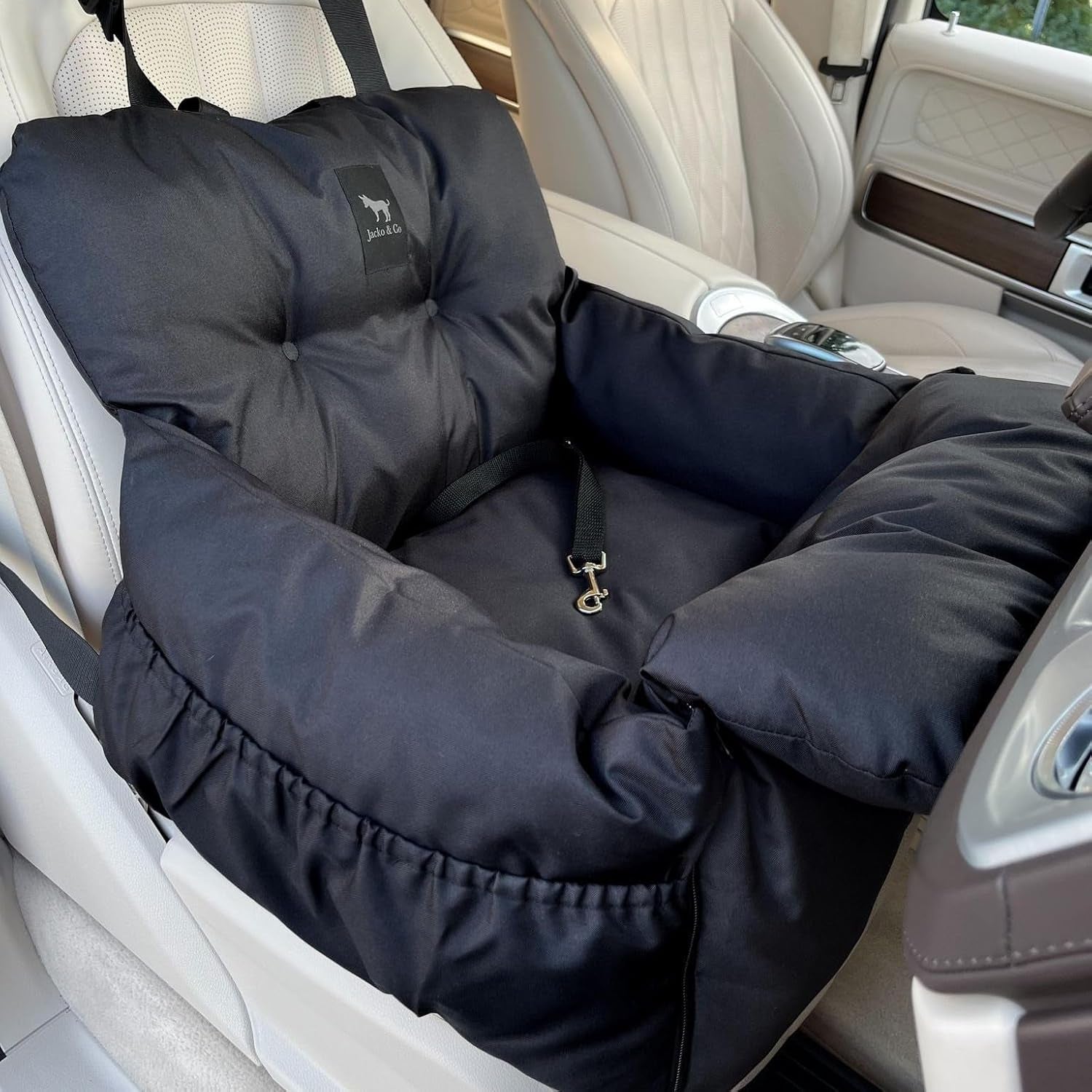 Pawsh & Co™ LuxeRide Dog Car Seat Bed – Plush Travel Carrier for Small & Medium Dogs (1–25lbs), Cushioned, Water-Resistant, Machine Washable, Convertible Design – Jet Black Elegance