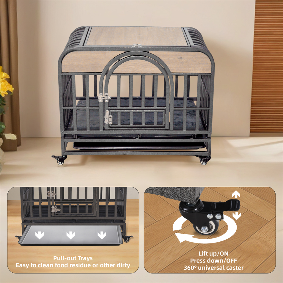 46-Inch Premium Heavy-Duty Dog Crate with Luxury Furniture-Style Design, Reinforced Steel, Removable Trays & Lockable Wheels for High-Anxiety Dogs