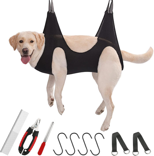 Luxury Dog Grooming Hammock Harness – Professional Pet Sling with Nail Clippers, Nail File & Comb for Large Breeds (Under 80 lbs)