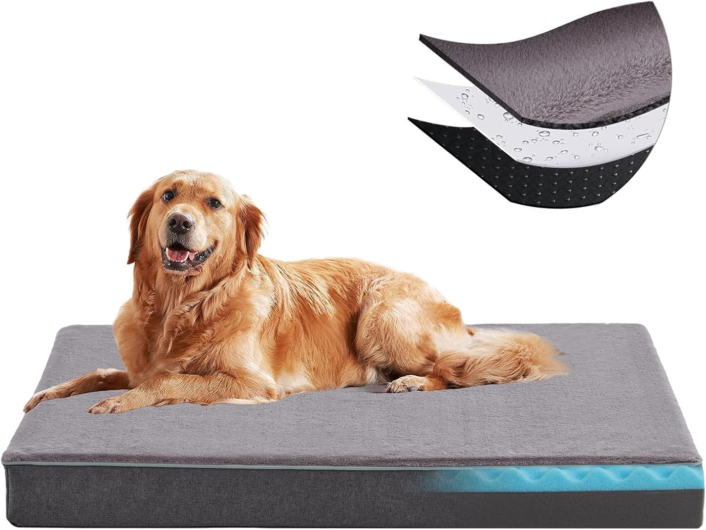 URGVANZ PET Orthopedic Cooling Memory Foam Dog Bed – Medium, 35" x 22" x 3", Plush Faux Fur, Waterproof Lining, CertiPUR-US Certified, Washable Cover, Joint Support