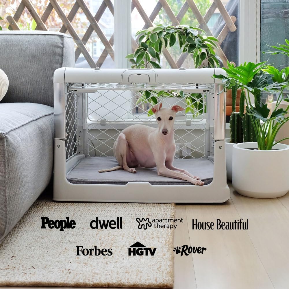 Revol™ Premium Collapsible Dog Crate with Wheels – Chic Foldable Indoor Kennel for Safe, Stylish, Stress-Free Living (Ash, Medium)