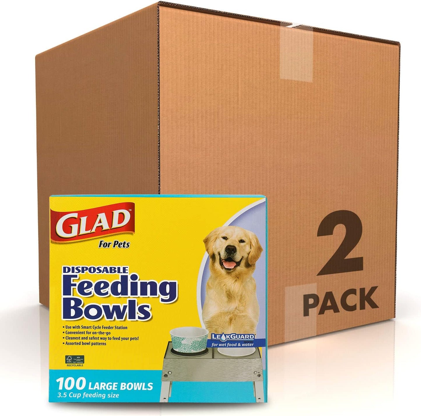 Glad® Luxury Disposable Pet Feeding Bowls, Leakproof & Eco-Friendly, Large 3.5 Cup Size, 25-Pack: Elegant Gray Pattern for Wet & Dry Dog Food or Water