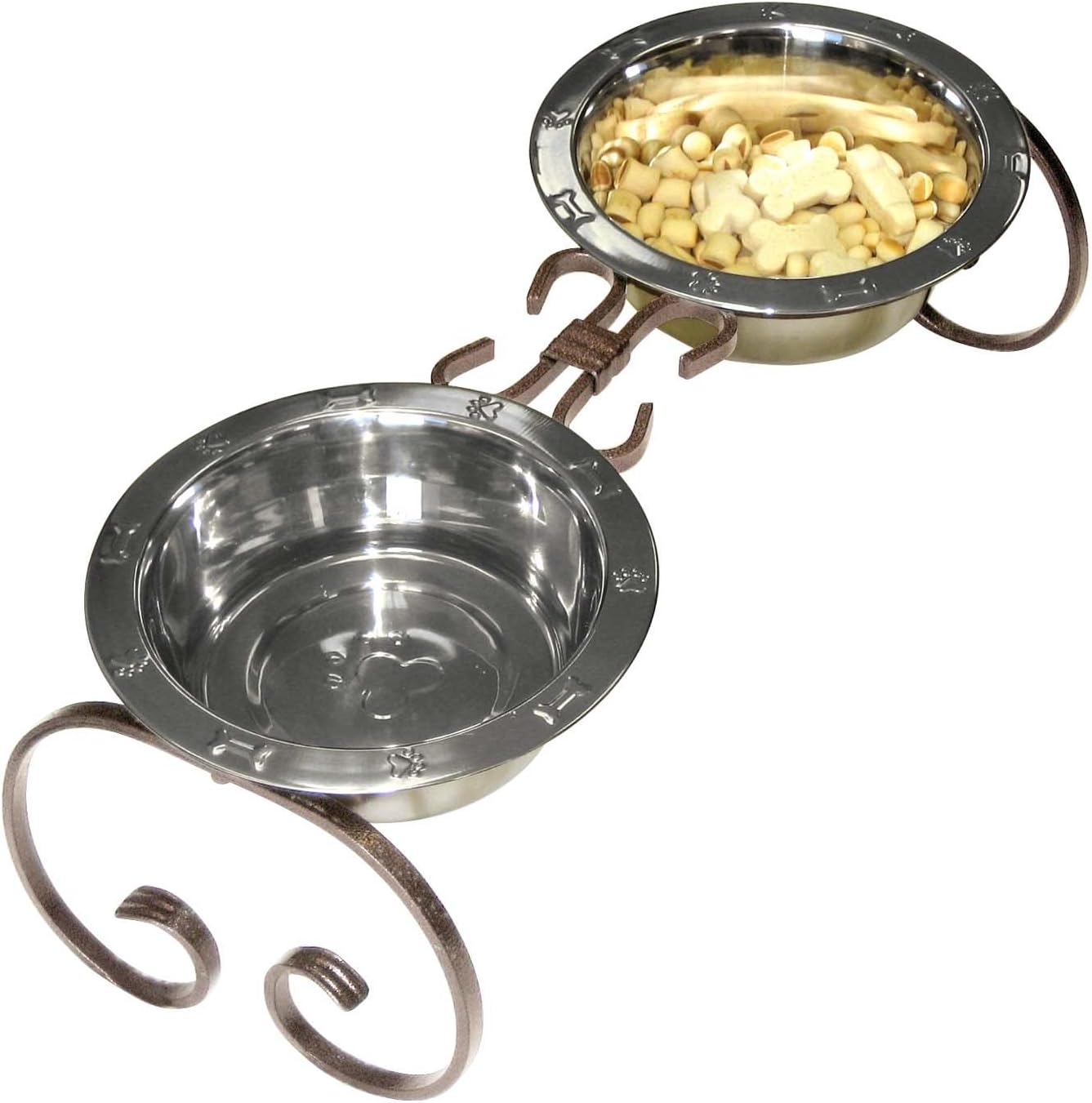 SilverPaw™ Classic Wrought Iron Elevated Dog Feeder – 3 Quart Bowls, 10” Raised Stand for Large Breeds