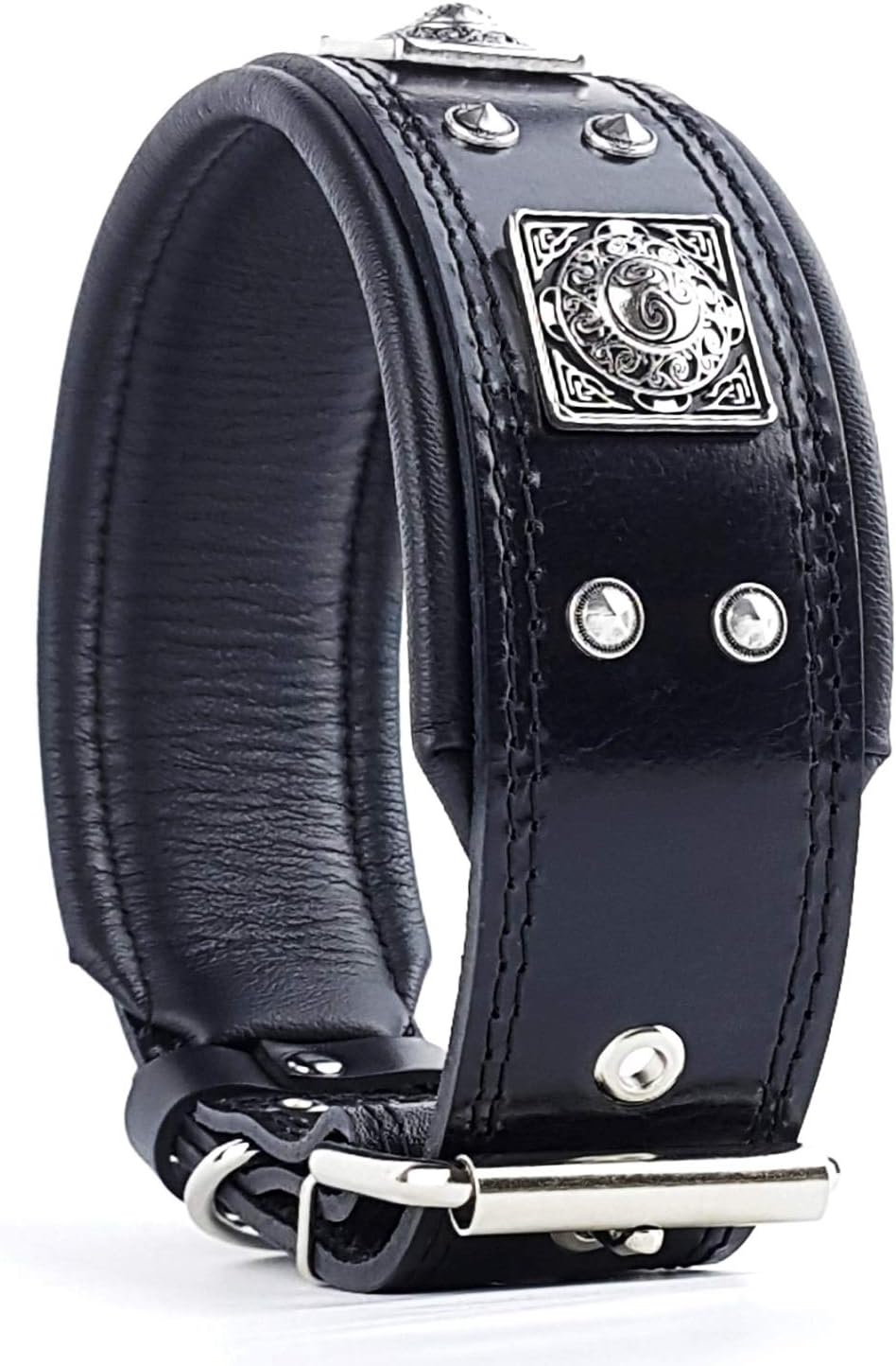 Black Eros Leather Dog Collar – 2.5” Wide, Padded for Comfort, Handmade for Big Dogs