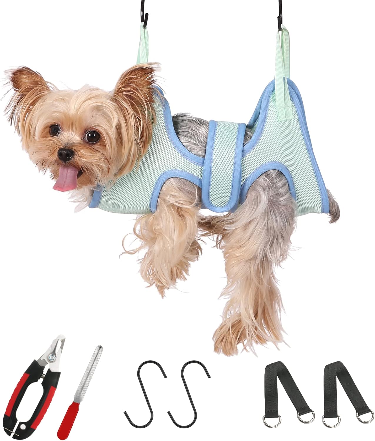 Luxury Dog Grooming Hammock Harness – Professional Pet Sling with Nail Clippers, Nail File & Comb for Large Breeds (Under 80 lbs)