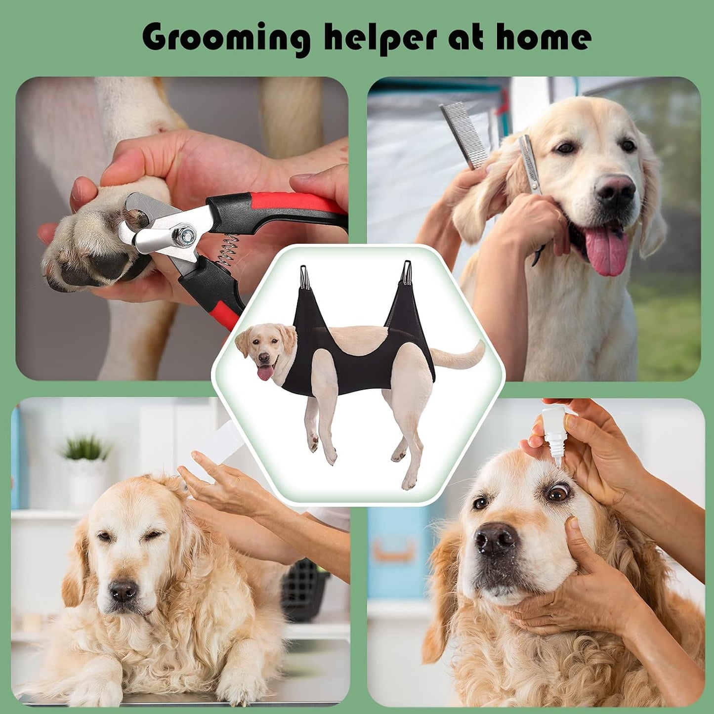 Luxury Dog Grooming Hammock Harness – Professional Pet Sling with Nail Clippers, Nail File & Comb for Large Breeds (Under 80 lbs)