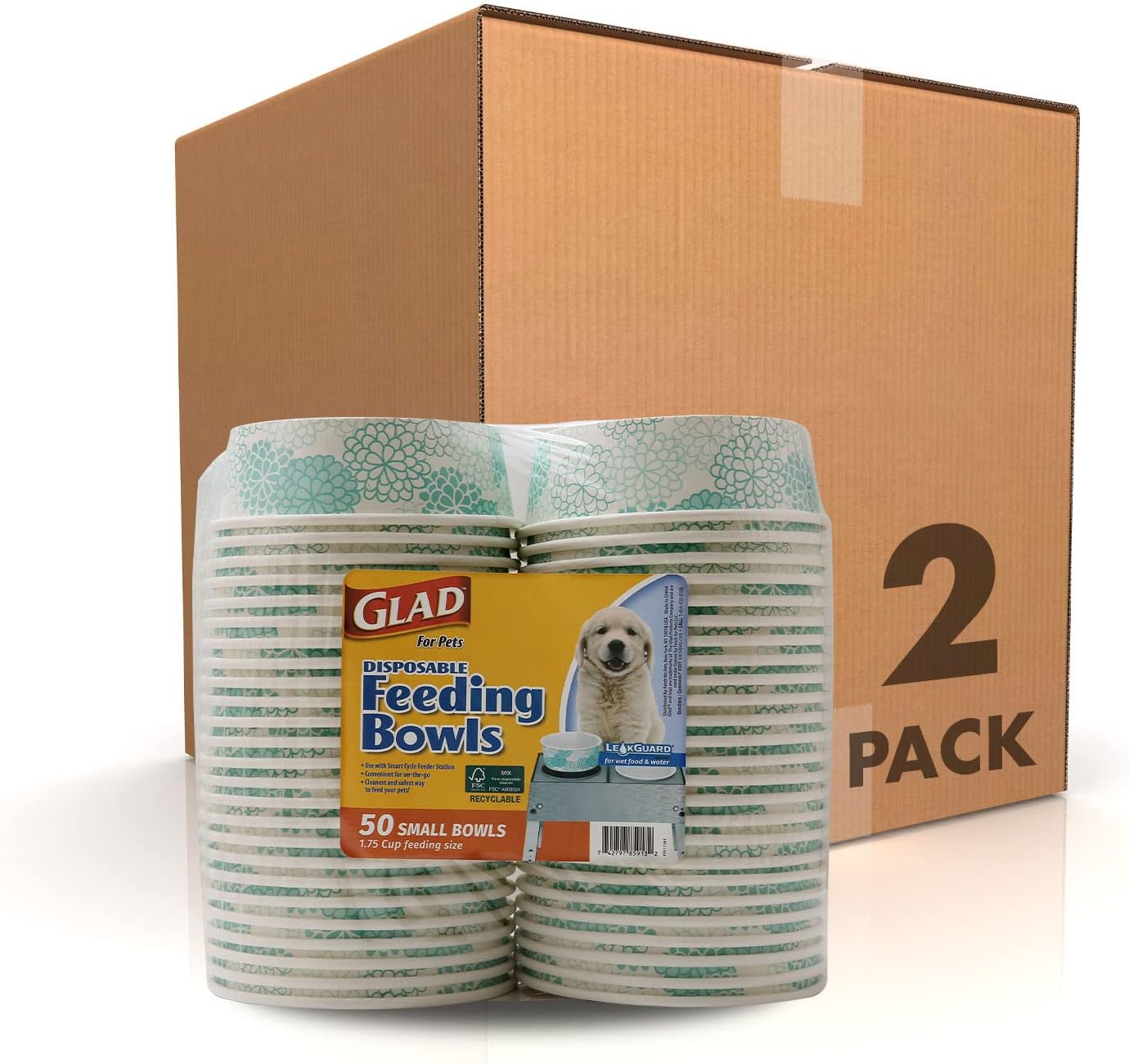 Glad® Luxury Disposable Pet Feeding Bowls, Leakproof & Eco-Friendly, Large 3.5 Cup Size, 25-Pack: Elegant Gray Pattern for Wet & Dry Dog Food or Water