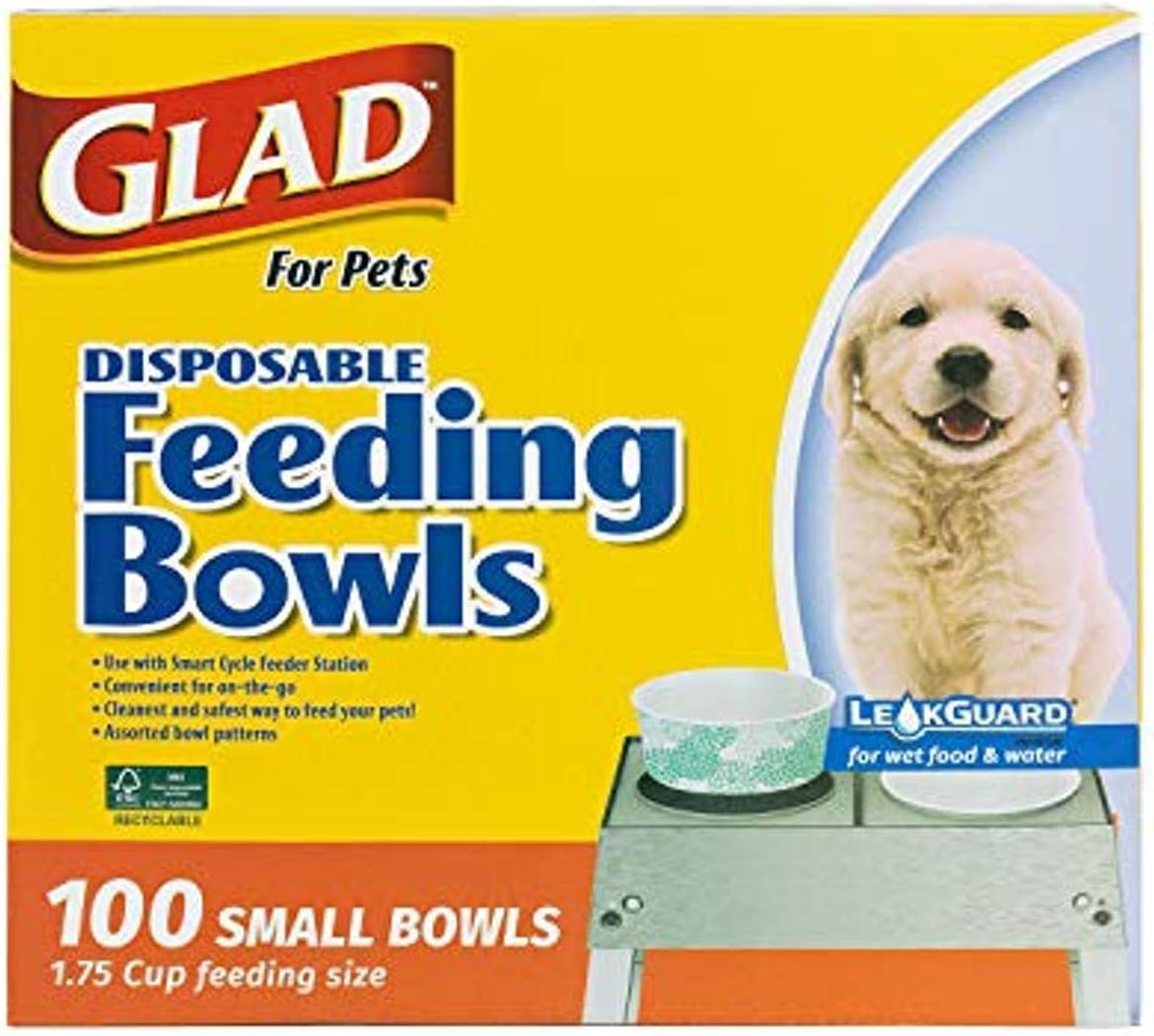 Glad® Luxury Disposable Pet Feeding Bowls, Leakproof & Eco-Friendly, Large 3.5 Cup Size, 25-Pack: Elegant Gray Pattern for Wet & Dry Dog Food or Water