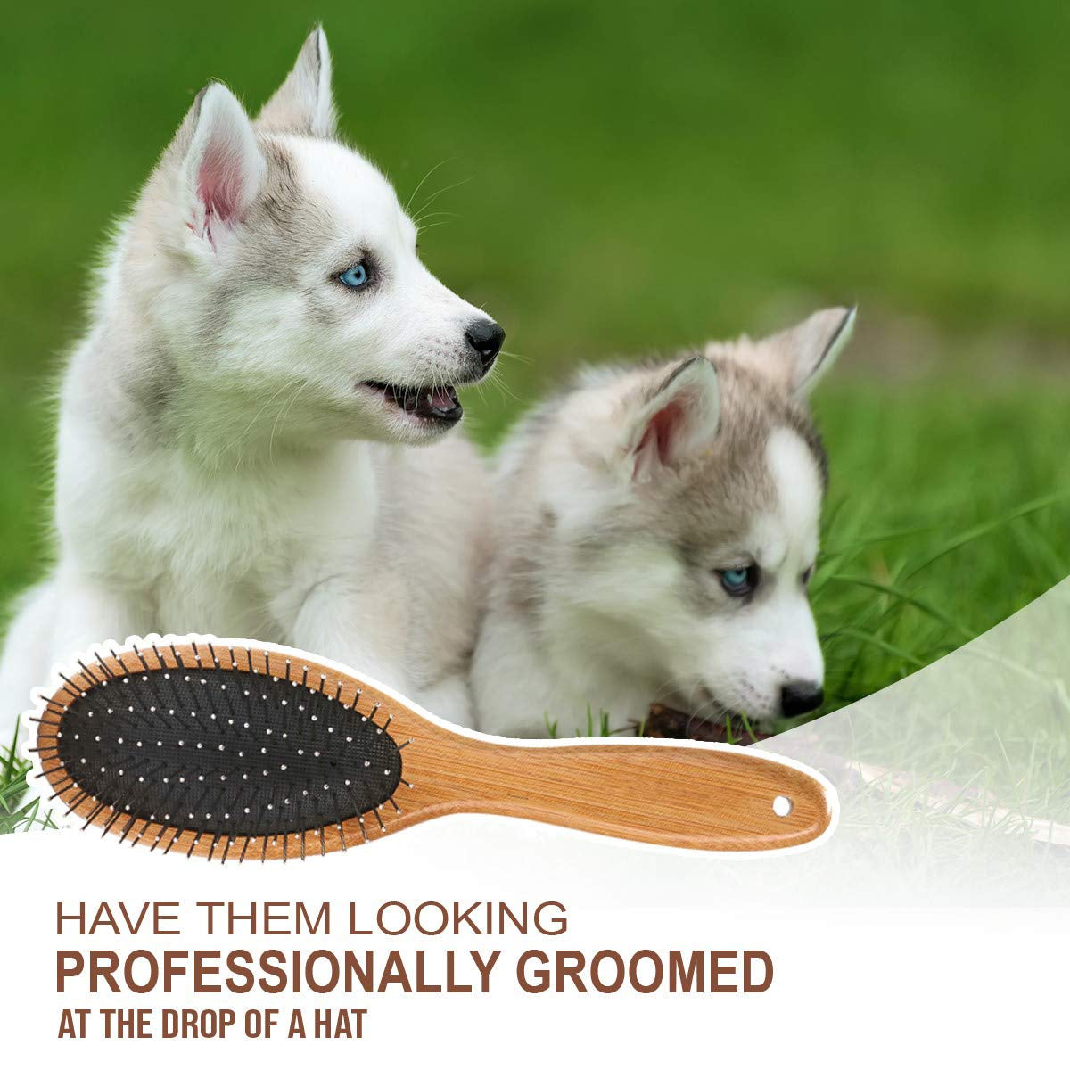Luxury Bamboo Dog & Cat Grooming Brush – Double-Sided Slicker with Natural Bristles & Massage Pins for Shedding, Detangling & Coat Shine