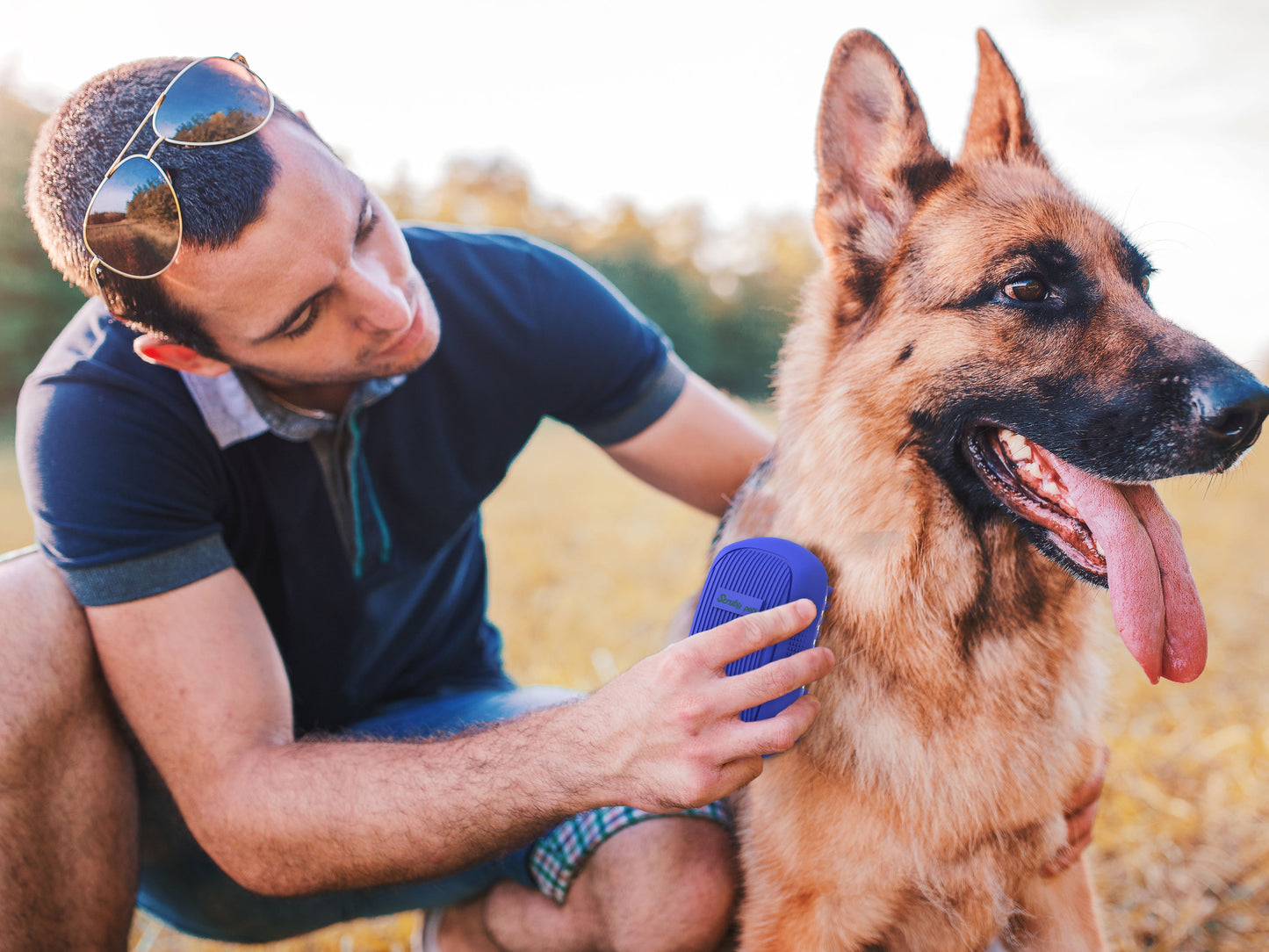 SCRUBIT LuxePet™ Blue Bath & Massage Brush — Premium Rubber Curry Comb for Dogs & Cats, Non-Slip Grip, Self-Cleaning Bristles, All Coat Types