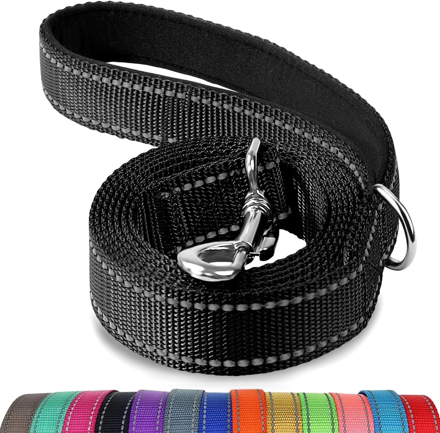 Joytale Luxe Double-Sided Reflective Dog Leash – Heavy-Duty Padded Nylon, 5FT Orange Lead for Medium & Large Dogs, Night Safety + Comfort Grip