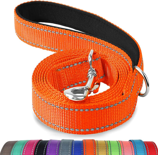 Joytale Luxe Double-Sided Reflective Dog Leash – Heavy-Duty Padded Nylon, 5FT Orange Lead for Medium & Large Dogs, Night Safety + Comfort Grip