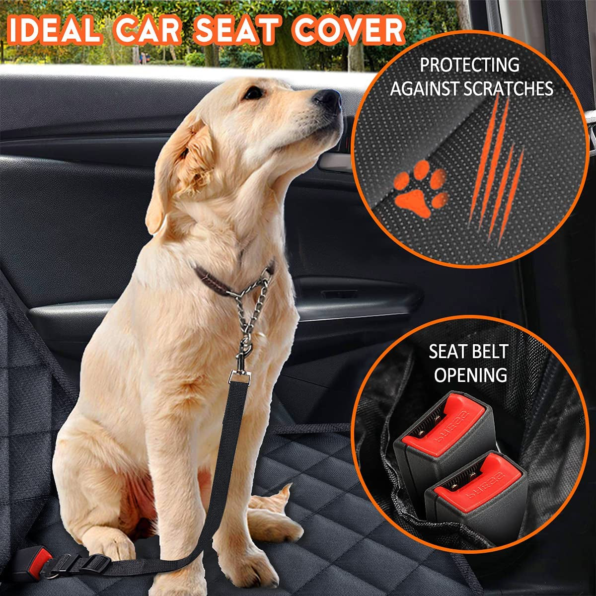 Premium Dog Car Seat Cover : Waterproof Bench Protector with Non-Slip Backing, Adjustable Straps, Fits Most Cars, Trucks, and SUVs – Black/Grey