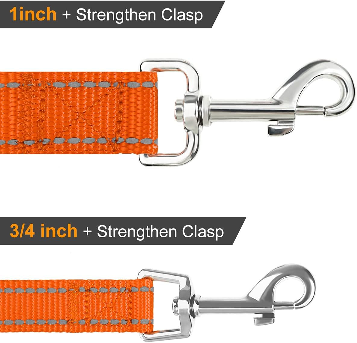 Joytale Luxe Double-Sided Reflective Dog Leash – Heavy-Duty Padded Nylon, 5FT Orange Lead for Medium & Large Dogs, Night Safety + Comfort Grip