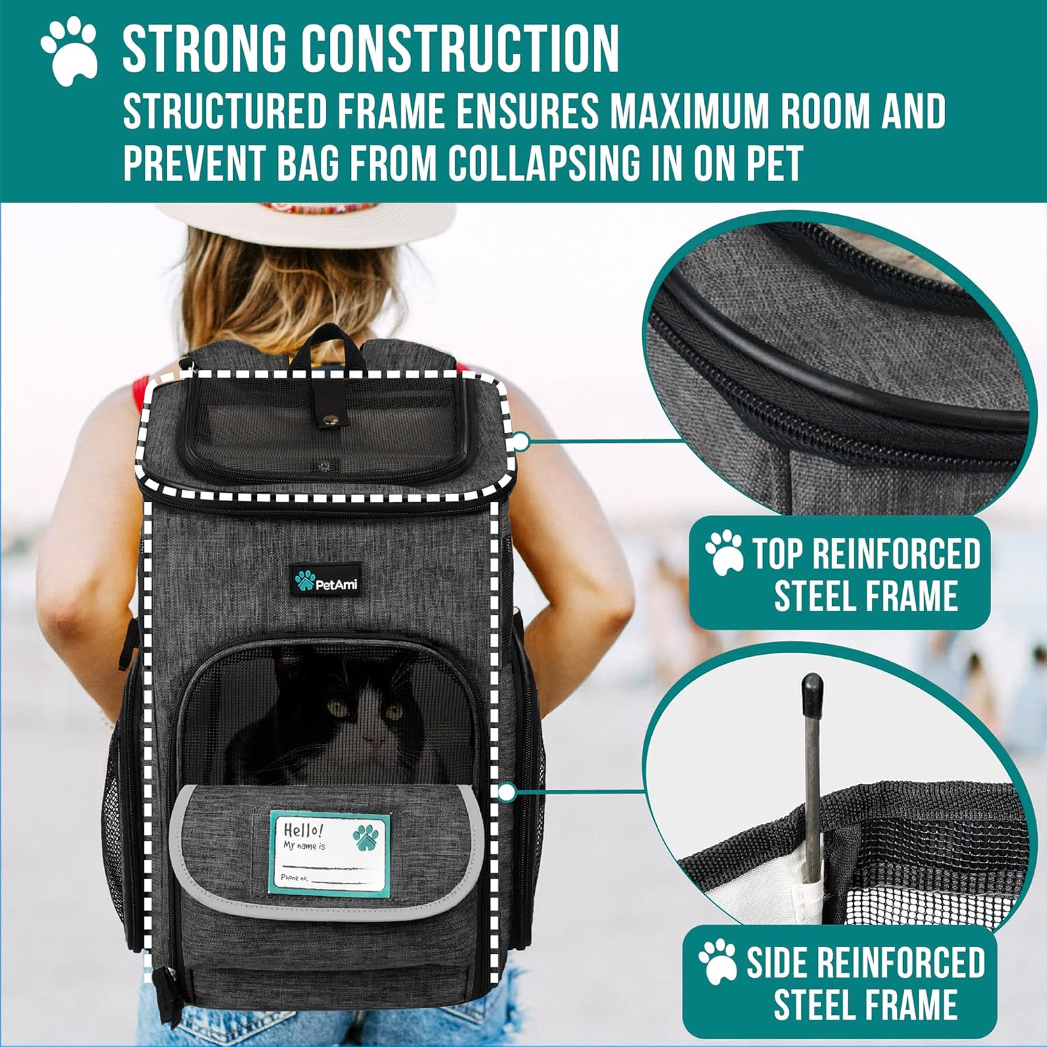 JetPaws™ Deluxe Charcoal Pet Backpack Carrier – Airline Approved, Ventilated & Ergonomic for Stylish Travel with Dogs & Cats Up to 18 lbs