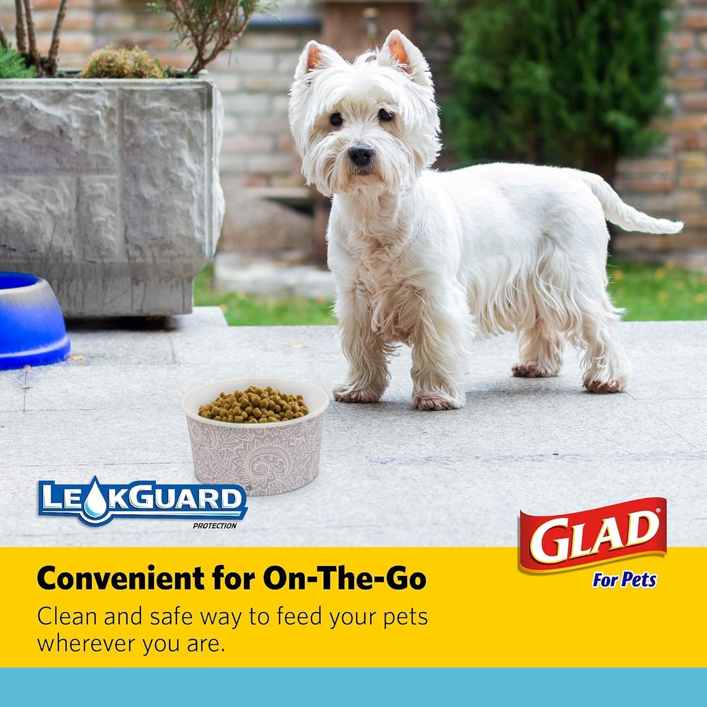 Glad® Luxury Disposable Pet Feeding Bowls, Leakproof & Eco-Friendly, Large 3.5 Cup Size, 25-Pack: Elegant Gray Pattern for Wet & Dry Dog Food or Water