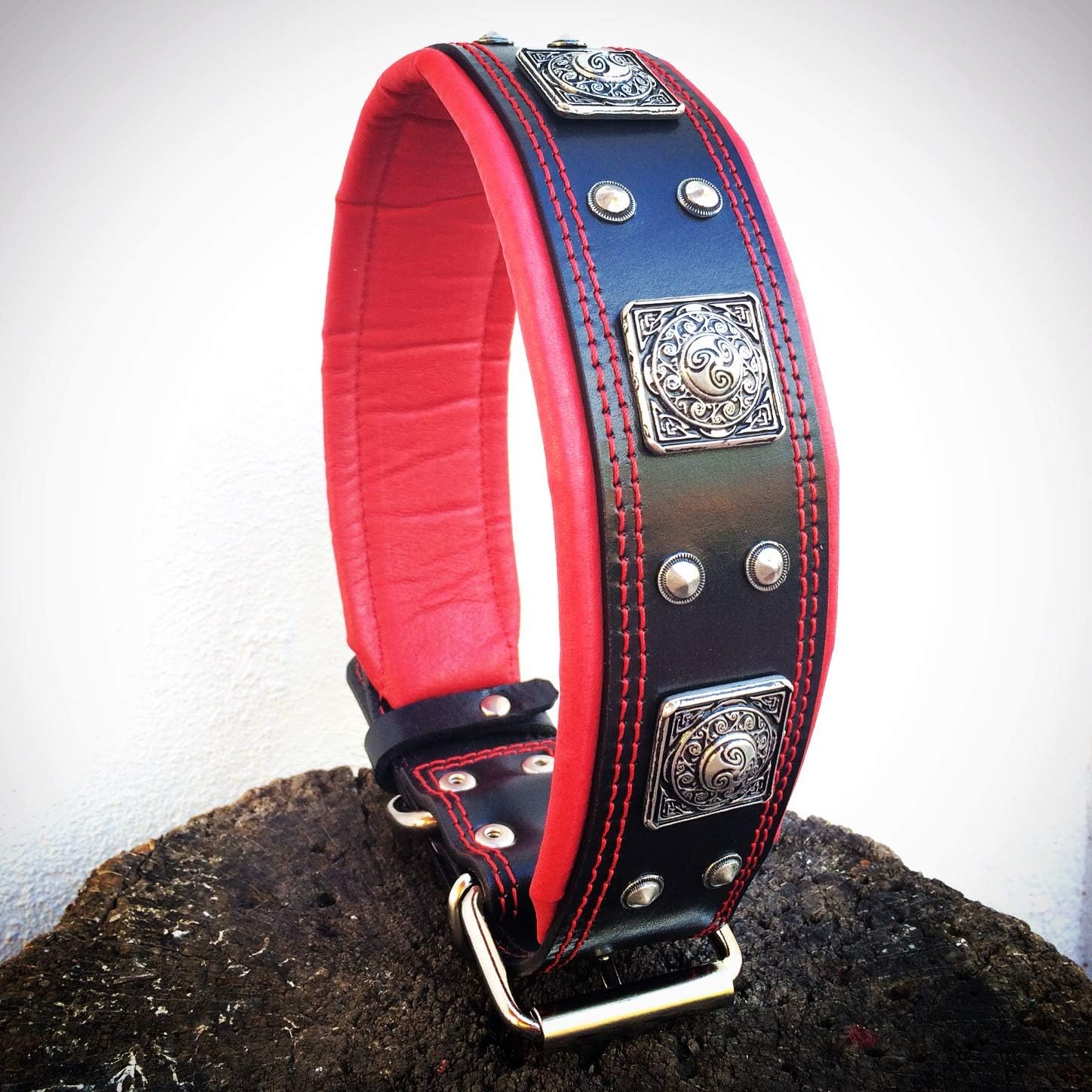 Black Eros Leather Dog Collar – 2.5” Wide, Padded for Comfort, Handmade for Big Dogs