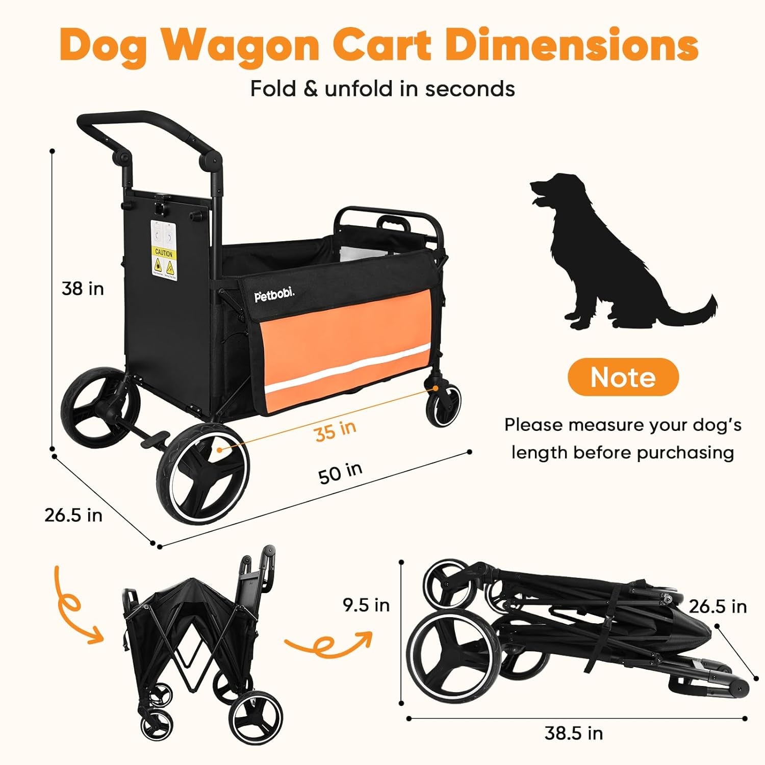 Petbobi Luxury Pet Stroller for Large Dogs — Foldable All-Terrain Wagon with Non-Slip Ramp, One-Foot Brake, Reflective Safety, and Spacious Comfort for Senior & Medium Dogs