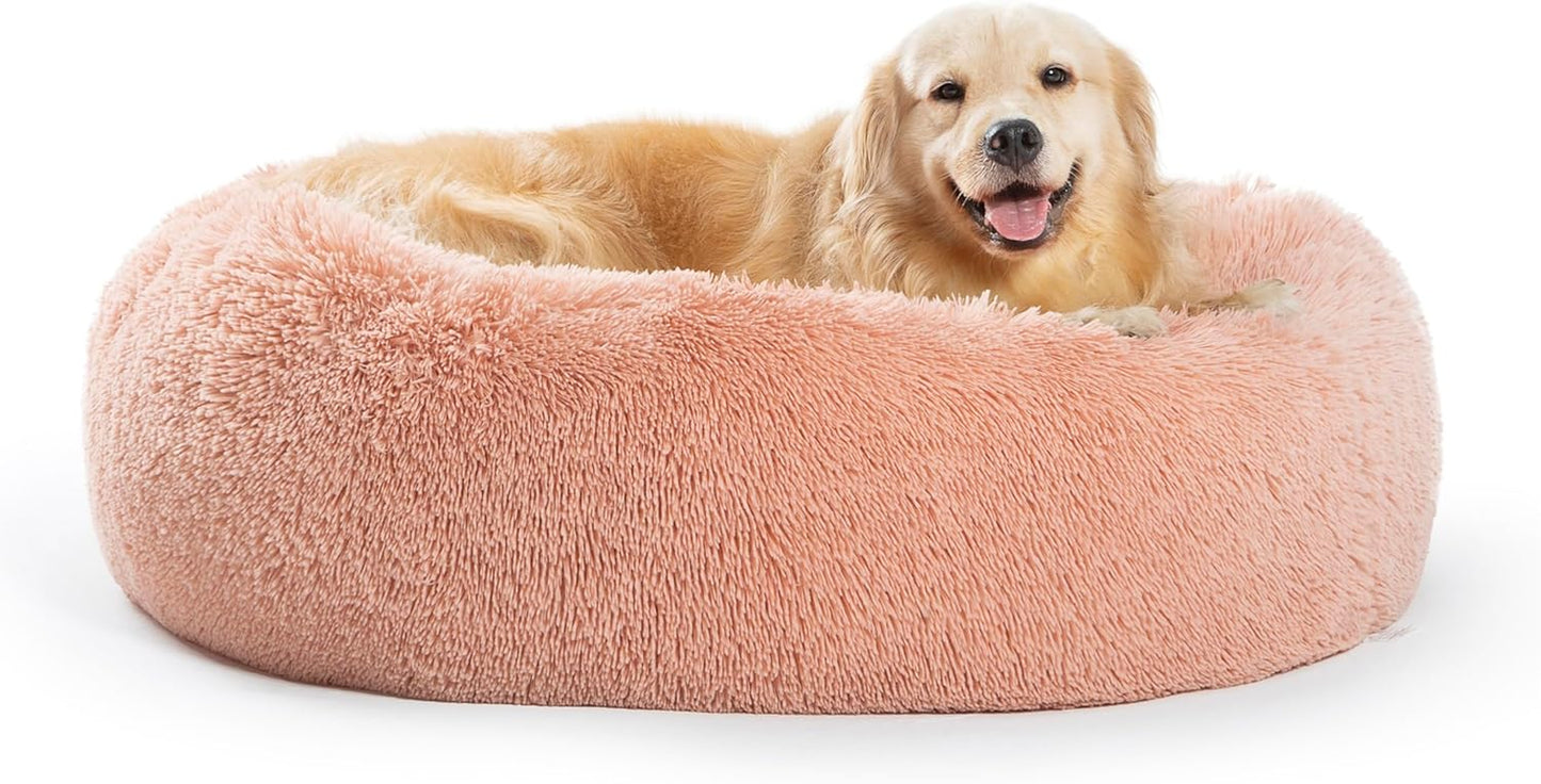 Plush Calming Donut Dog Beds for Small Dogs, Medium, Large & X-Large Breeds, Comfy Cuddler Dog Bed and Cat Bed in Faux Fur, Washable, Multiple Sizes S-XXL
