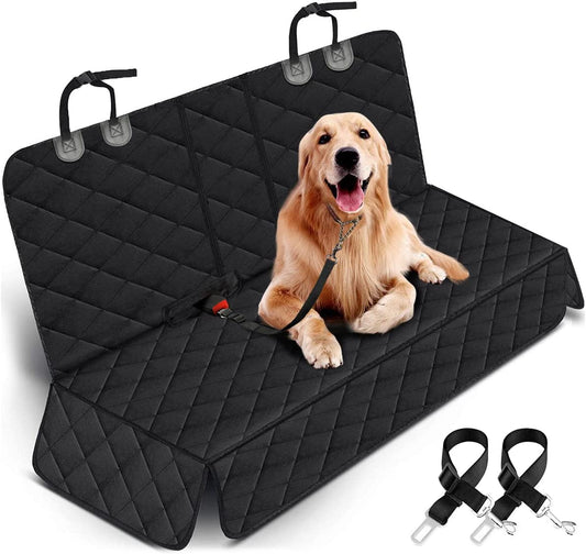 Premium Dog Car Seat Cover : Waterproof Bench Protector with Non-Slip Backing, Adjustable Straps, Fits Most Cars, Trucks, and SUVs – Black/Grey
