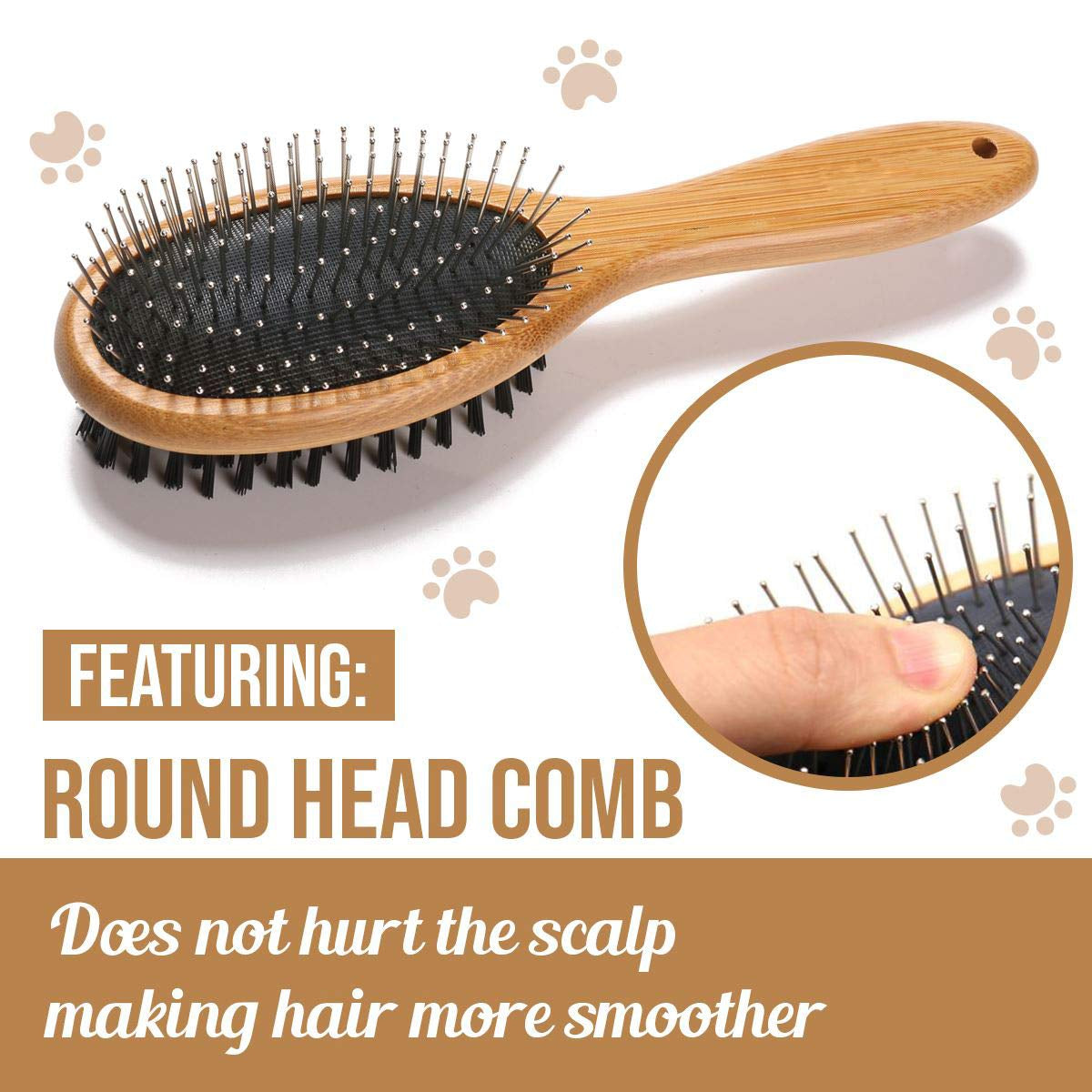 Luxury Bamboo Dog & Cat Grooming Brush – Double-Sided Slicker with Natural Bristles & Massage Pins for Shedding, Detangling & Coat Shine