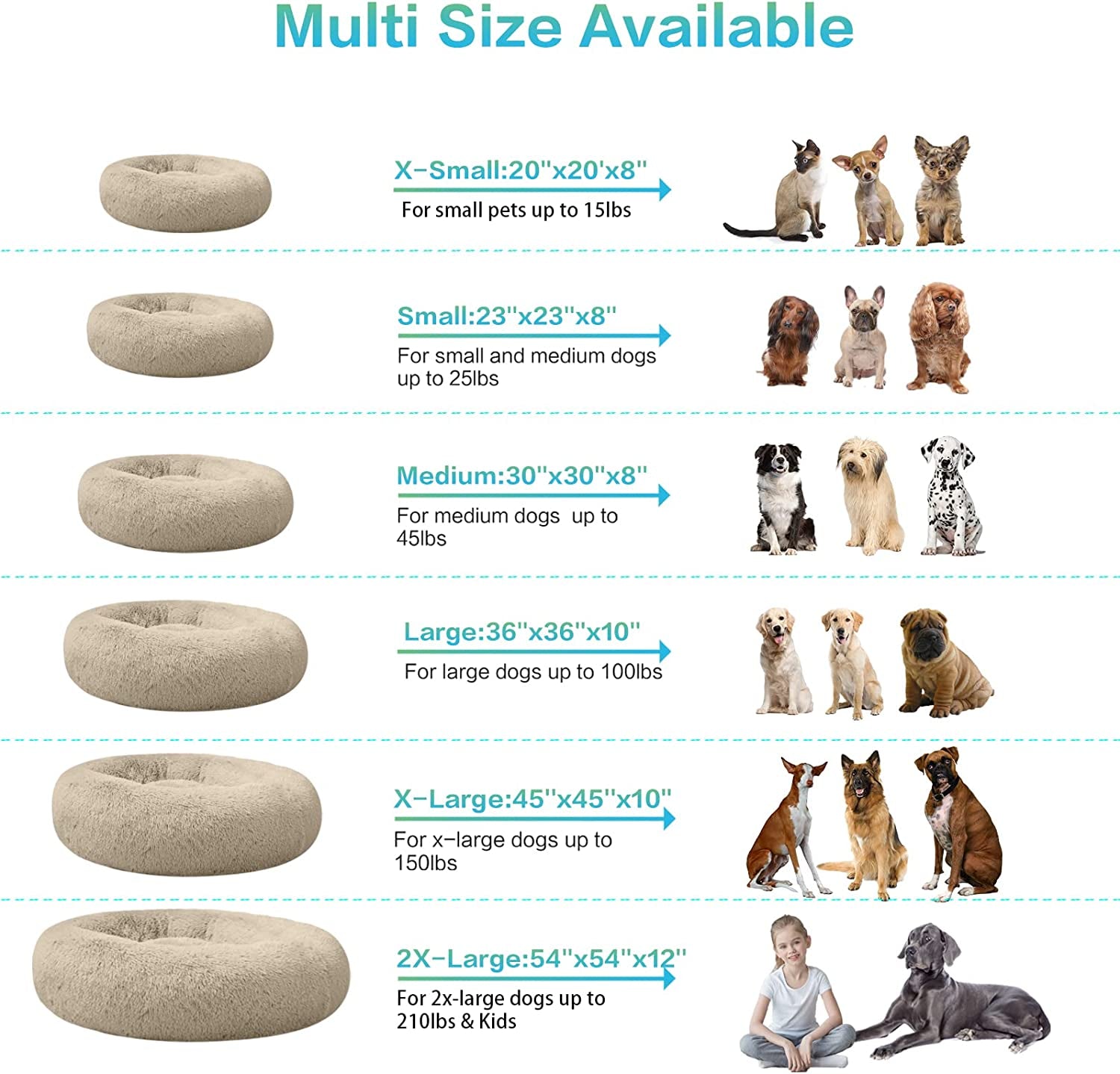 Plush Calming Donut Dog Beds for Small Dogs, Medium, Large & X-Large Breeds, Comfy Cuddler Dog Bed and Cat Bed in Faux Fur, Washable, Multiple Sizes S-XXL