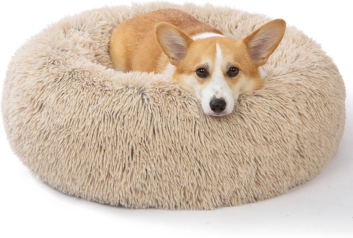 Plush Calming Donut Dog Beds for Small Dogs, Medium, Large & X-Large Breeds, Comfy Cuddler Dog Bed and Cat Bed in Faux Fur, Washable, Multiple Sizes S-XXL
