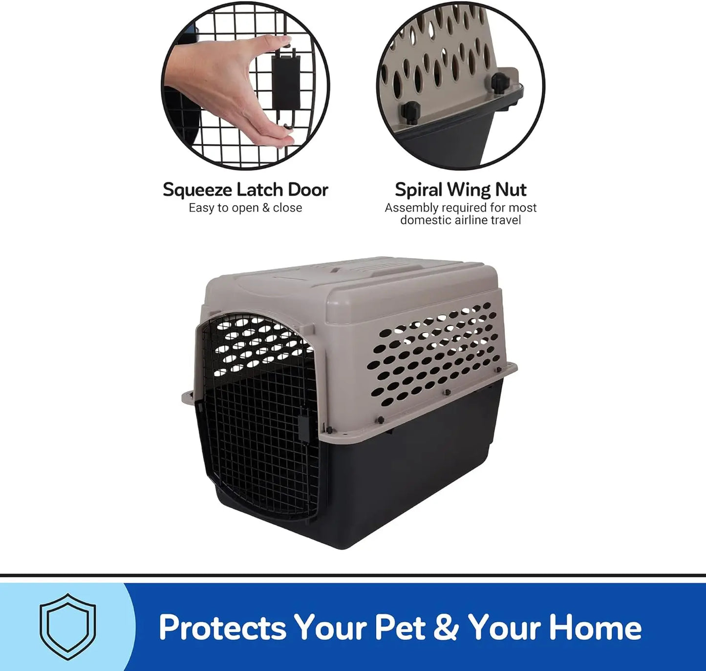40" Premium Vari Dog Kennel – Airline-Approved Portable Crate for Large Breeds (70–90lbs), Elegant Taupe & Black, Made in USA